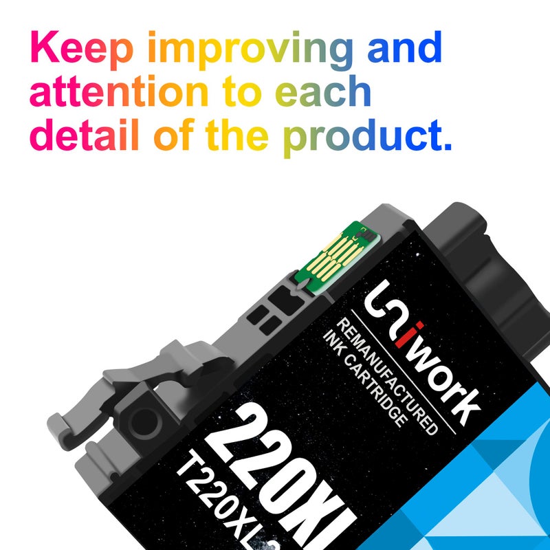 Uniwork Remanufactured 220 220XL Ink Cartridge Replacement for Epson 220XL use for Workforce WF-2760 WF-2750 WF-2630 WF-2650 WF-2660 XP-320 XP-420 Printer (1 Black 1 Cyan 1 Magenta 1 Yellow), 4 Pack - Image 5